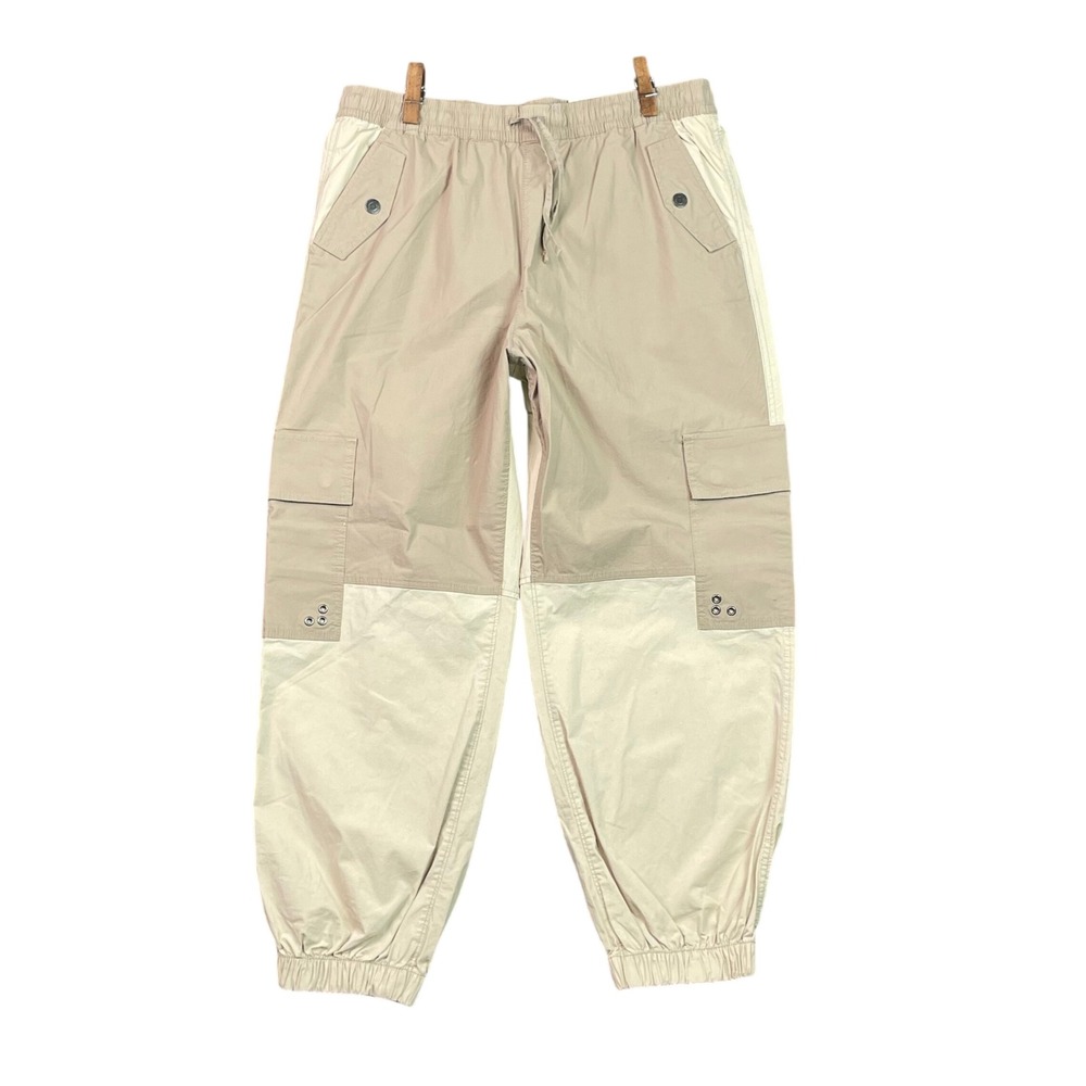 SO Parachute Cargo Joggers Womens XL Khaki Two Tone High Rise Barrel Leg Boho